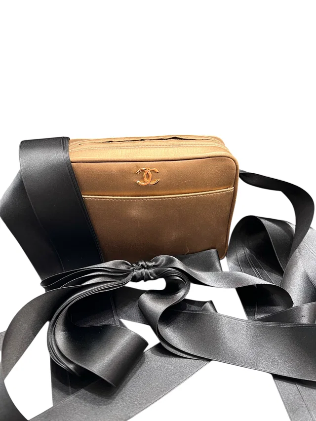 Chanel Vintage Satin Bronze Ribbon Strap Camera Bag #9 (Y2004-2005) in Satin from Luxury Promise