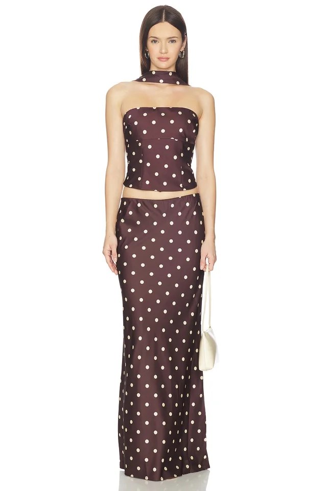 Runaway The Label Blaine Maxi Skirt in Chocolate & Lemon Polka Dot, photo 5 of 6 from REVOLVE (Canada)