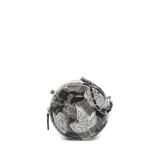 Black Chanel CC Calfskin Floral Round Clutch with Chain Crossbody Bag in Black Calfskin from Designer Revival
