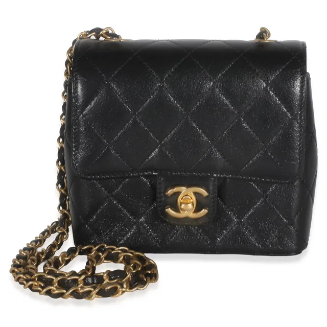 Chanel Black Quilted Goatskin Mini Square Flap Bag in Black Goatskin from myGemma