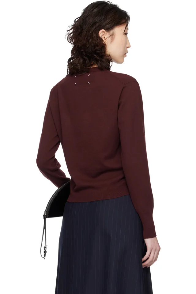 Maison Margiela Burgundy Virgin Wool Cardigan, photo 3 of 3 from SSENSE