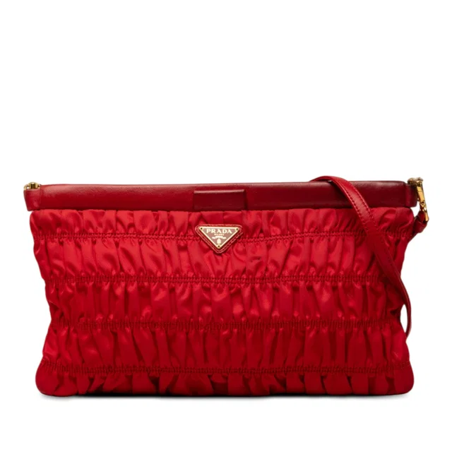 Red Prada Tessuto Gaufre Crossbody in Red Nylon from Designer Revival