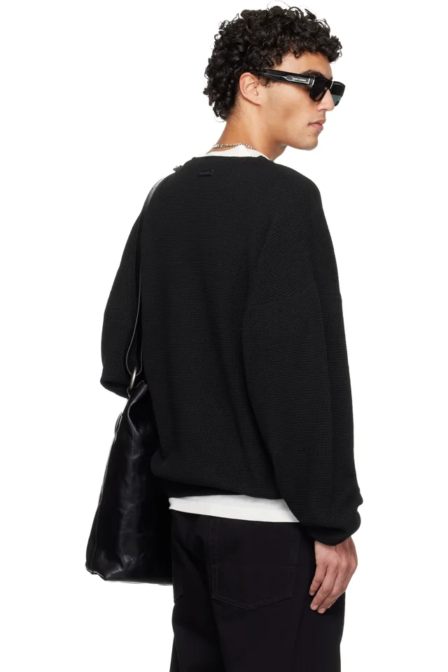 Fear of God ESSENTIALS Black Holiday Waffle Crewneck 90s Sweater, photo 3 of 4 from SSENSE