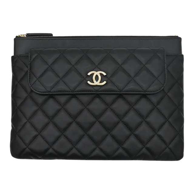 Chanel Black Leather CC Zip Pouch & Wallet Clutch in Black Leather from Clotheshorse Anonymous