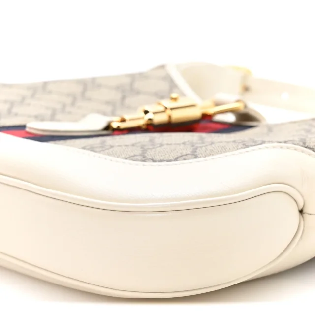 Gucci GG Supreme Monogram Azalea Calfskin Web Small Jackie 1961 Hobo Beige Ebony Mystic White in White Calfskin from FASHIONPHILE, photo 10 of 10