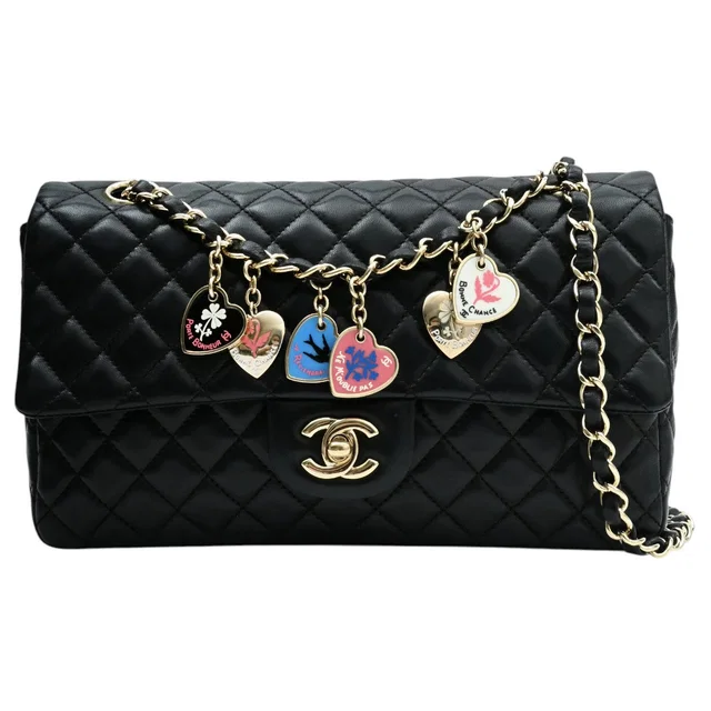 Chanel 2008 Valentine's Limited Edition CC Turnlock Chain Shoulder Bag, Black in Black Lambskin from VINTAGE QOO TOKYO