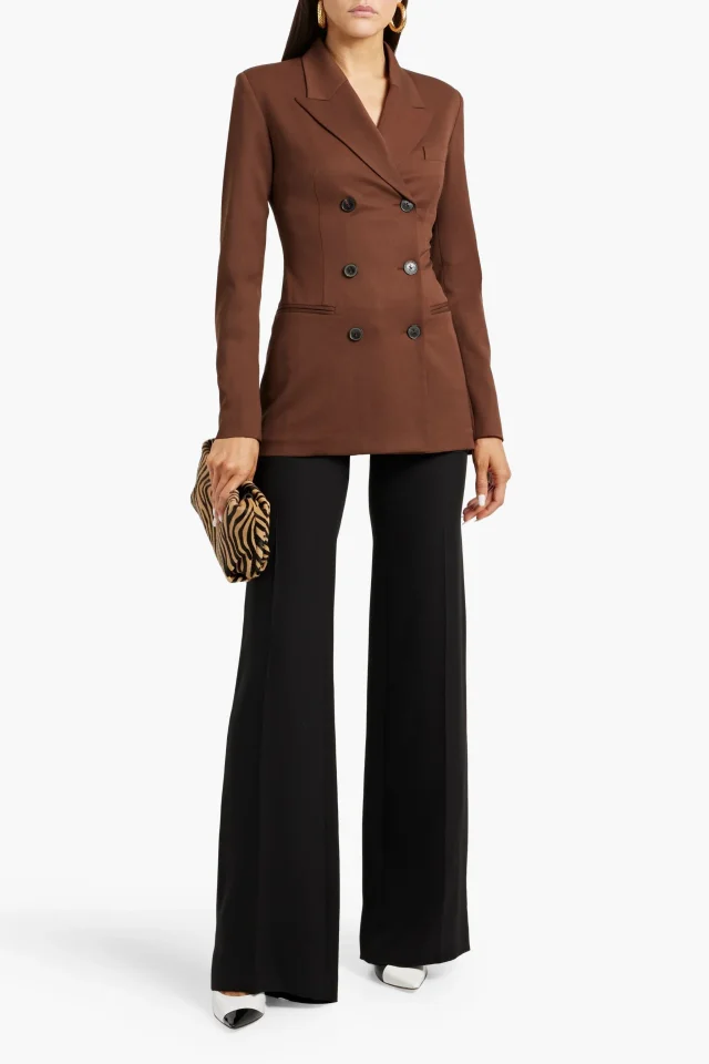 Valentino Garavani Double-Breasted Wool-Blend Crepe Blazer in Brown, photo 2 of 4 from THE OUTNET