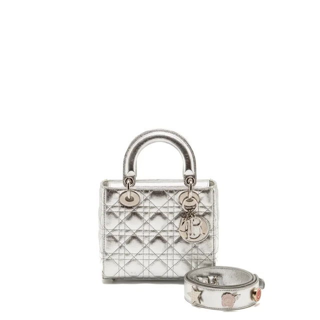 Small Lady Dior My ABCDior Bag Metallic Cannage Calfskin Silver SHW in Silver Calfskin from EMIER