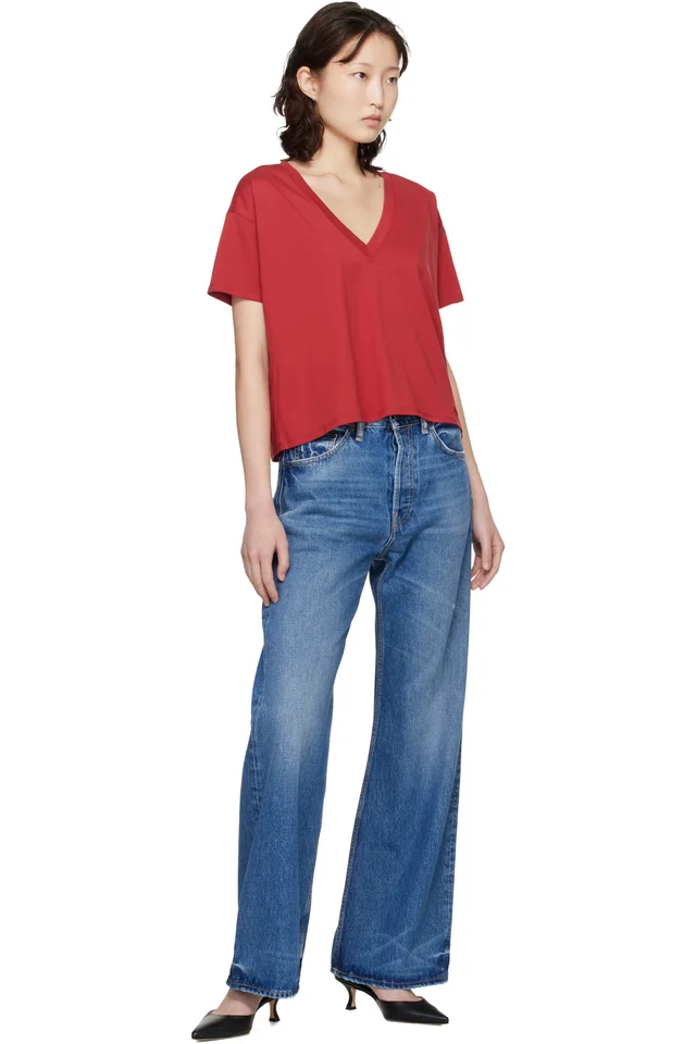 Loulou de Saison Red 'Faaa LDS' V-neck T-shirt, photo 4 of 4 from SSENSE
