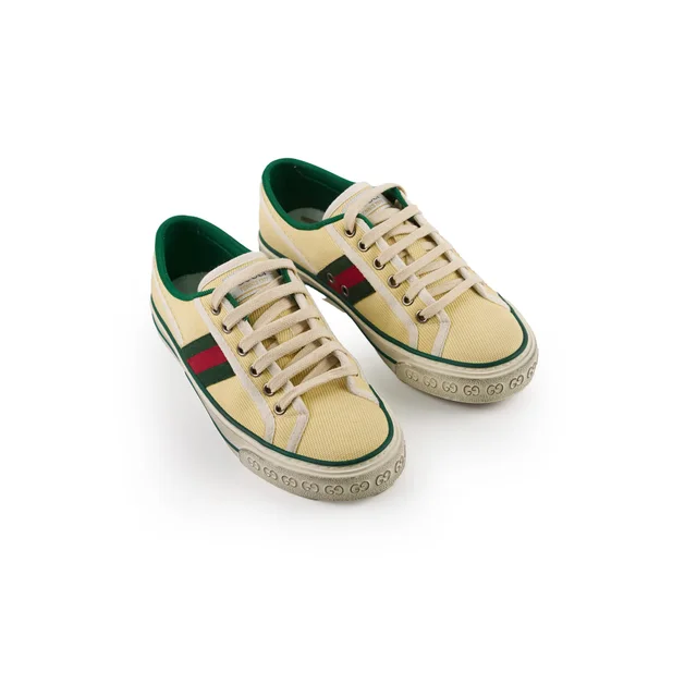 Gucci Women's Tennis 1977 Low - Top Sneaker Yellow/Green Size 37 in Green Canvas from The Purse Affair