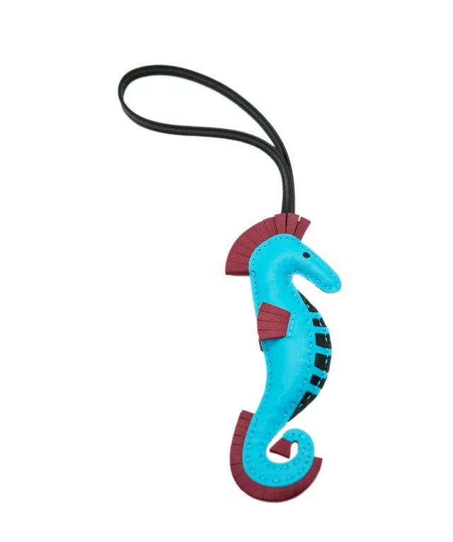 Hermès Seahorse Charm - Blue in Blue Swift leather from Luxury Promise