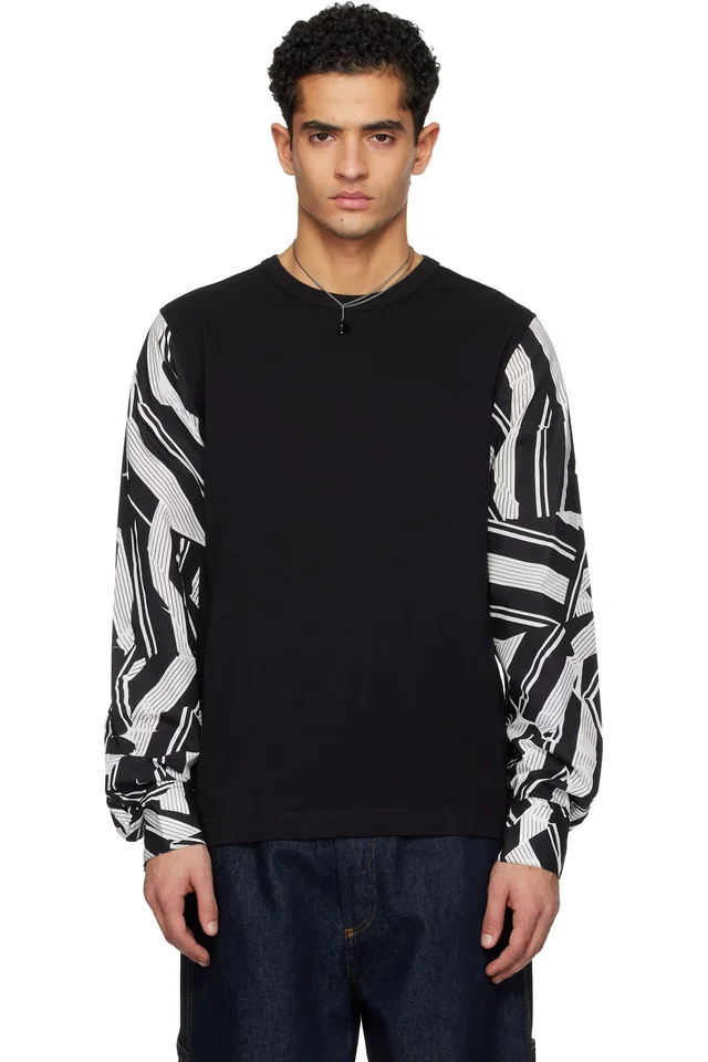 Dries Van Noten Black Poplin Sleeve T-shirt, image 1 of 1 from SSENSE