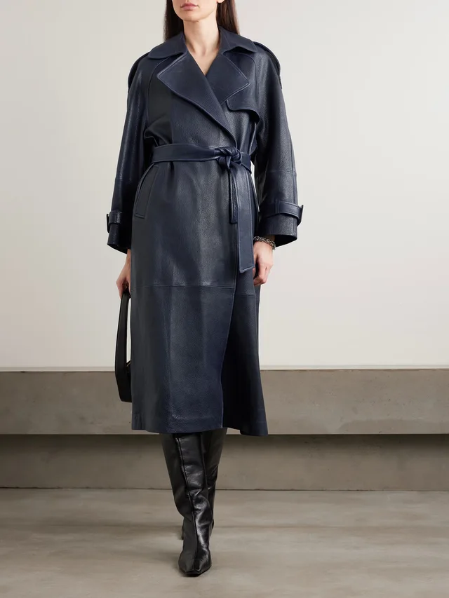 NOUR HAMMOUR Claudia belted textured-leather trench coat in Blue, photo 2 of 2 from NET-A-PORTER (Canada)