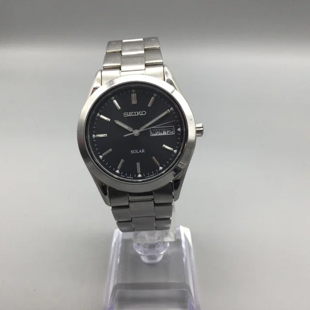 Seiko Solar Mens Watch 37mm Black Dial Stainless V158-0ab0 Day Date 7.25" in black from Poshmark