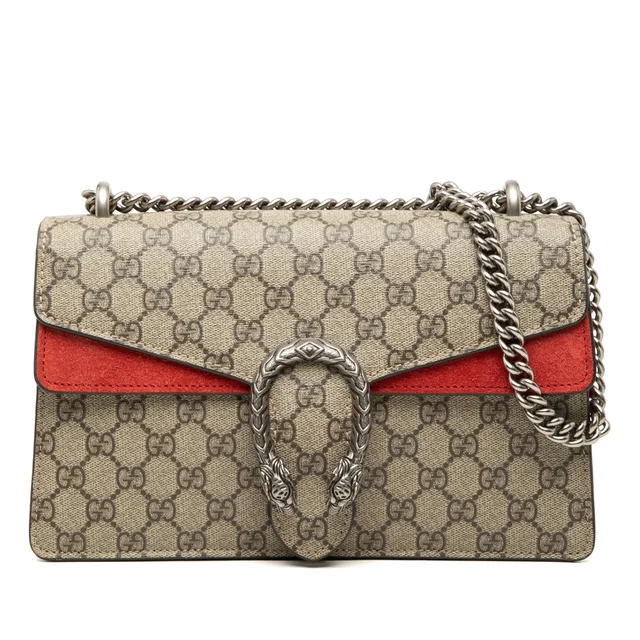 Beige Gucci Medium GG Supreme Dionysus Shoulder Bag in Beige Suede from Designer Revival