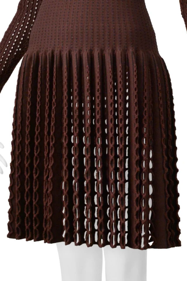 Alaïa Brown Laser Cut Fancy Knit Dress in Brown Wool from Resurrection Vintage, photo 11 of 12