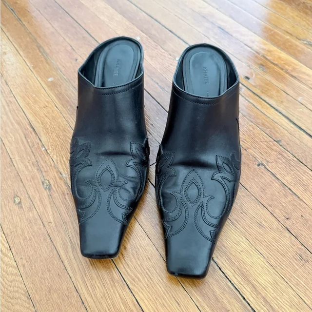 Khaite Leather Square-Toe Mules With Embroidered Detail in black Leather from Poshmark
