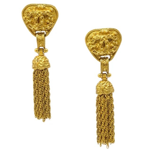 Chanel Fringe Dangle Earrings Clip-On Gold 94A in Gold from AMORE Vintage Tokyo