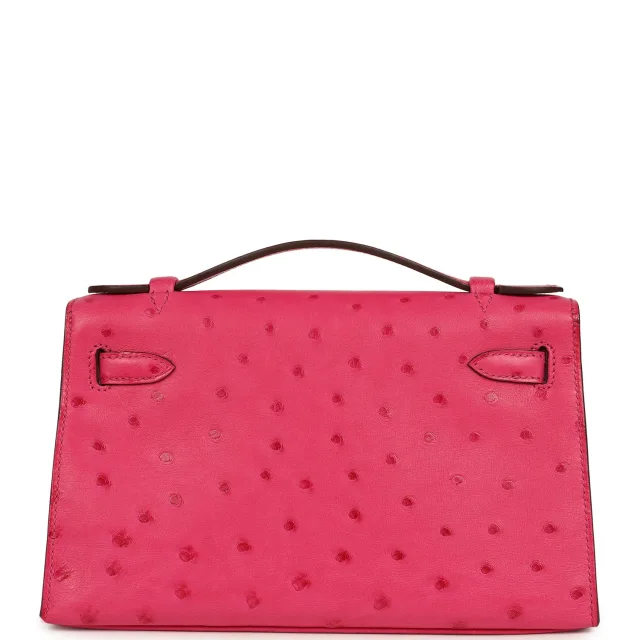 Hermès Kelly Pochette Rose Tyrien Ostrich Palladium Hardware in Pink Ostrich from Madison Avenue Couture, photo 4 of 8
