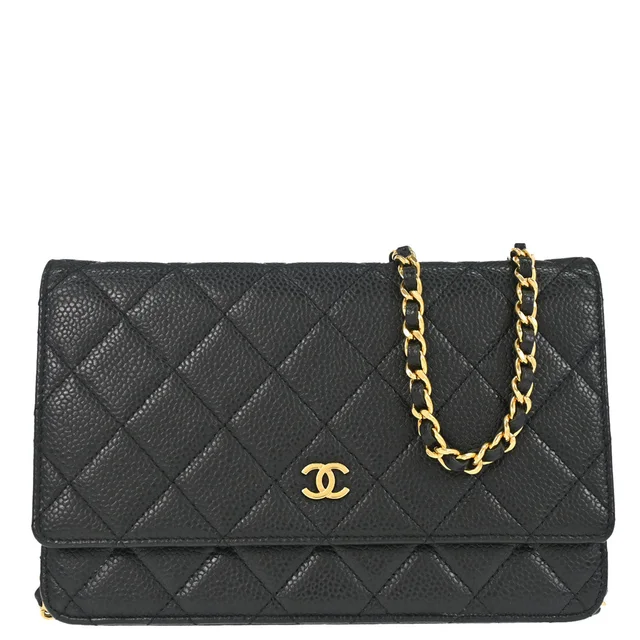Chanel 2017 Black Caviar Skin Classic WOC Wallet on Chain Bag in Black Caviar leather from AMORE Vintage Tokyo