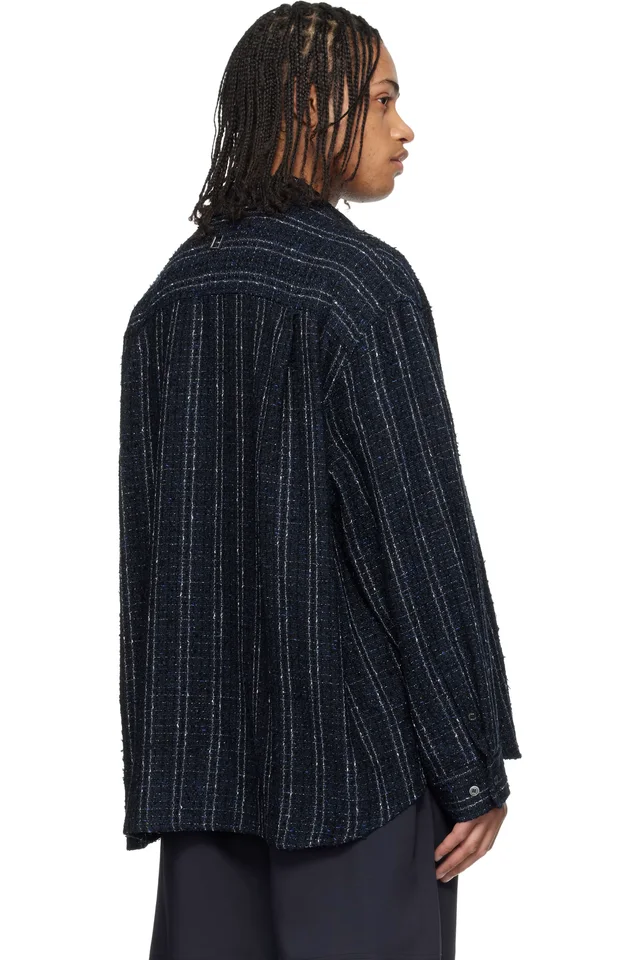 WOOYOUNGMI Navy Tweed Shirt, photo 3 of 4 from SSENSE