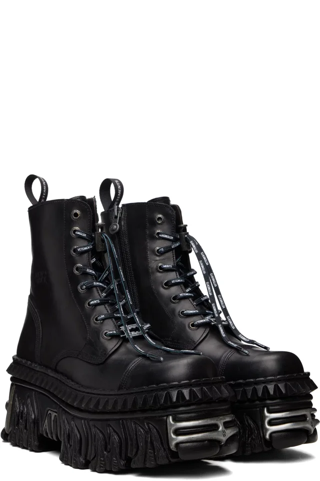 VETEMENTS Black New Rock Edition Combat Boots, photo 4 of 5 from SSENSE