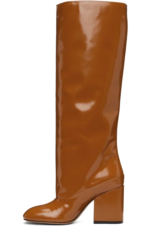 Marni Brown Leather Trunkaroo Knee-High Tall Boots, photo 3 of 5 from SSENSE