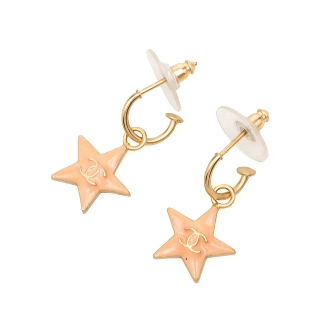 Gold Chanel CC Gold Plated Enamel Star Push Back Earrings in Gold from Designer Revival
