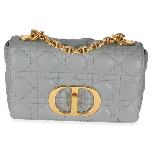 Dior Blue Supple Calfskin Small Caro Chain Bag Blue; Gray Leather Handbag in Blue Calfskin from HEWI