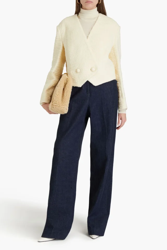 Zimmermann Wool-Blend Tweed Cropped Double-Breasted Blazer in Off White, photo 2 of 4 from THE OUTNET