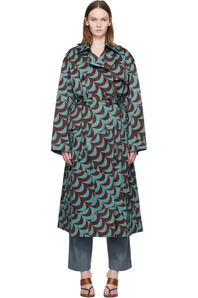 Blue & Brown Double-Breasted Trench Coat