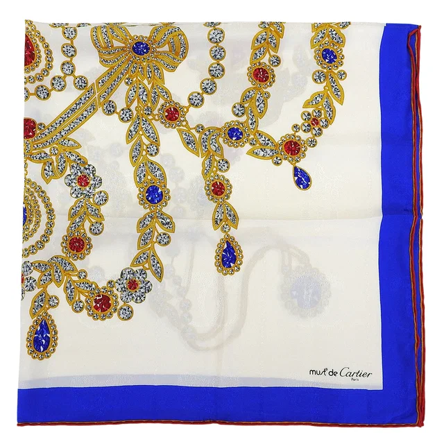 Cartier Jewelry Pattern Scarf White/Multi in White Silk from VINTAGE QOO TOKYO
