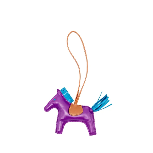 Hermès Rodeo MM Bag Charm Purple/Teal/Brown in Brown Leather from EMIER