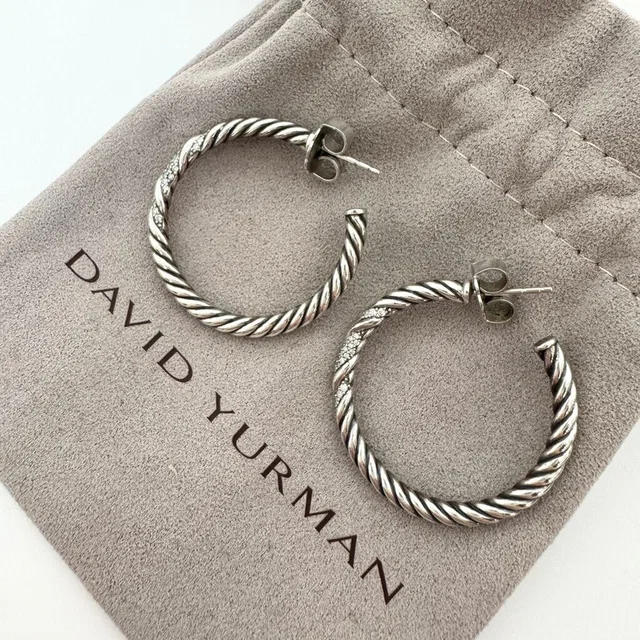 David Yurman Silver Cable Classics Hoop Earring With Pave Diamonds Chain 925 Dy in silver|gray from Poshmark