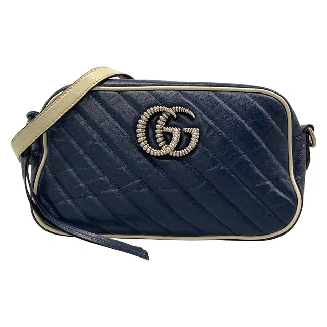 Gucci Shoulder Bag GG Marmont Navy Leather in Navy Leather from The Reluxe