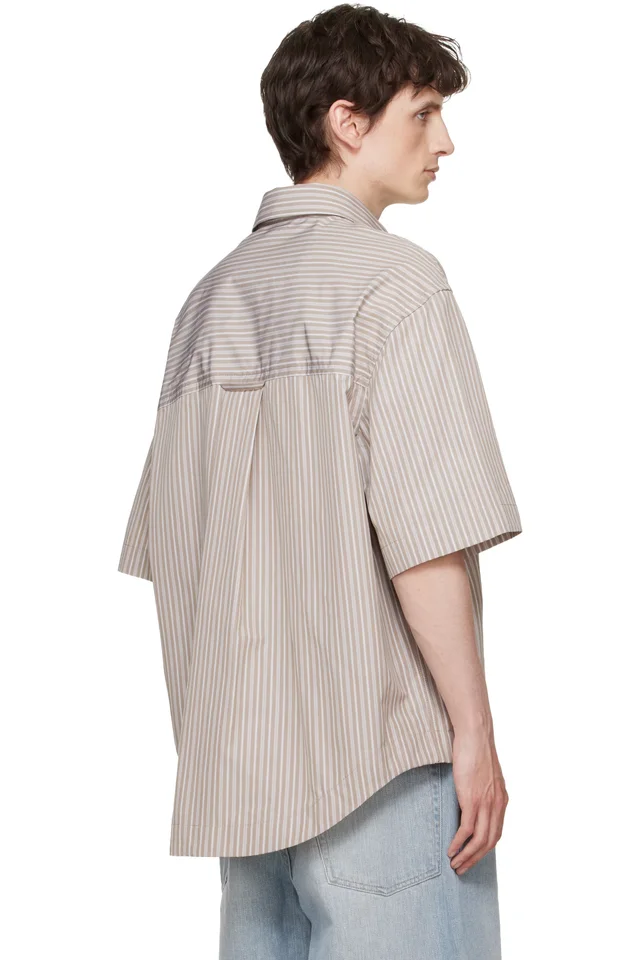 AMI Paris Beige Striped 'Ami de Coeur' Wide Shirt, photo 3 of 3 from SSENSE