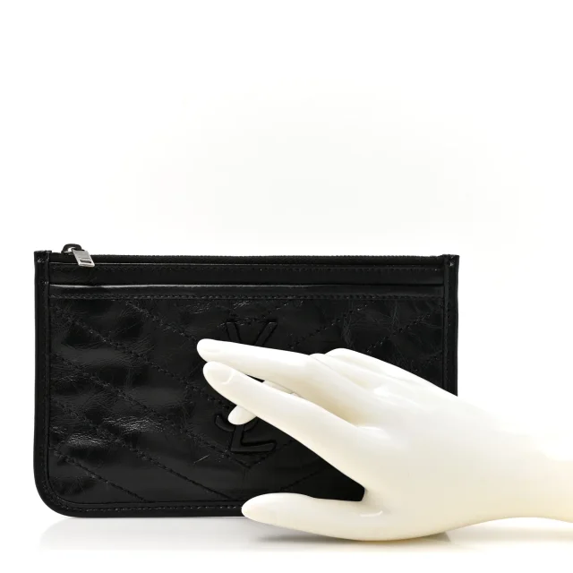 Saint Laurent Crinkled Calfskin Matelasse Monogram Niki Bill Pouch Black in Black Calfskin from FASHIONPHILE, photo 2 of 7