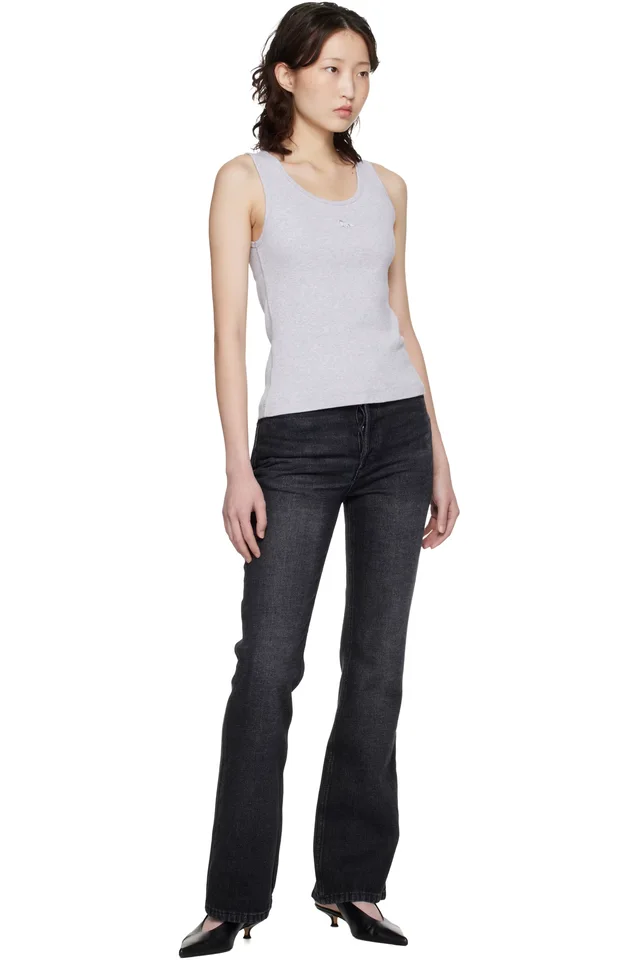 Maison Kitsuné Gray Baby Fox Ribbed Tank Top, photo 4 of 4 from SSENSE