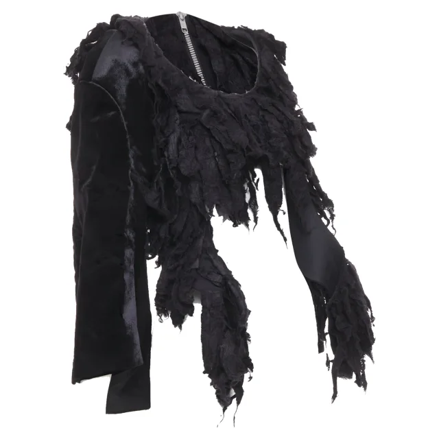 COMME DES GARCONS 2019 Runway black shredded silk fringe multi sleeve top XS in black, photo 3 of 6 from ShopSimon