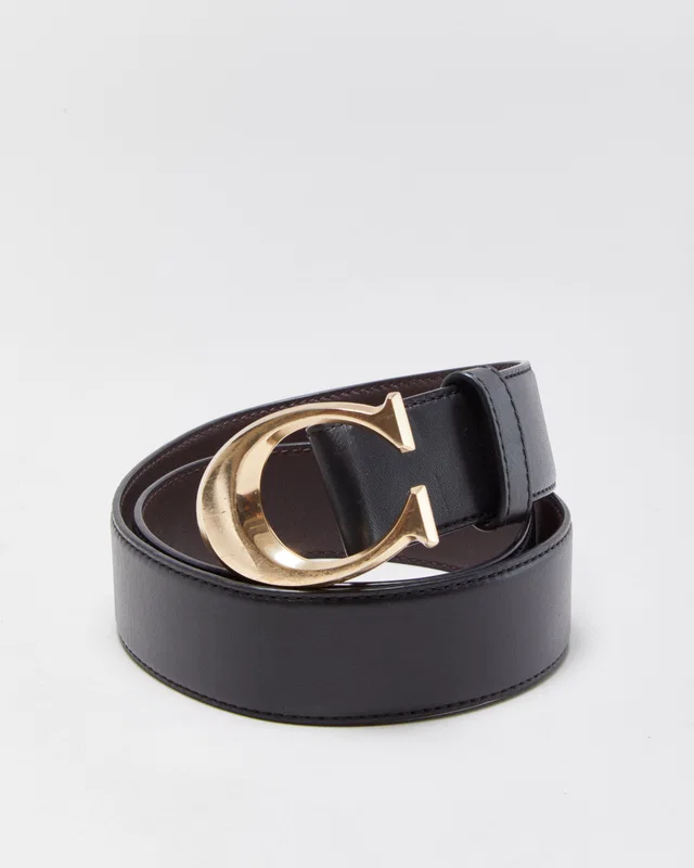 Coach Sculpted C Calfskin Leather Gold Brass Buckle Belt - W29-33 in Gold Calfskin from Rokit Vintage