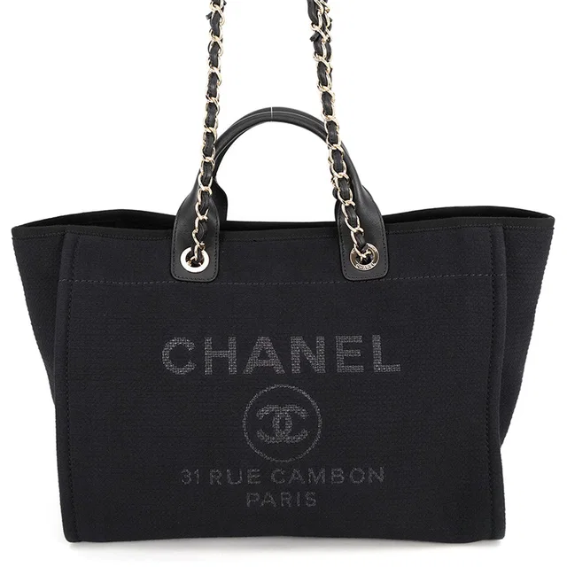 Chanel Deauville 2WAYTote Bag BlackA66941 Canvas Leather Size GM in Canvas from GALLERY RARE