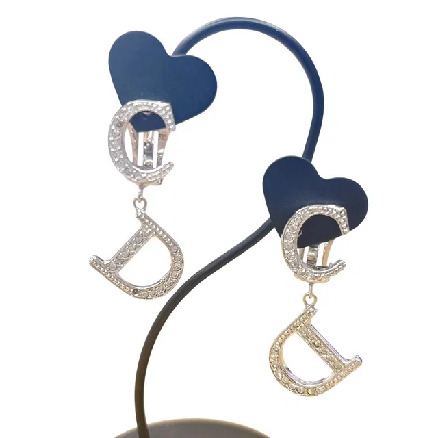 Dior CD Logo Earrings Rhinestone Silver in Silver from The Reluxe