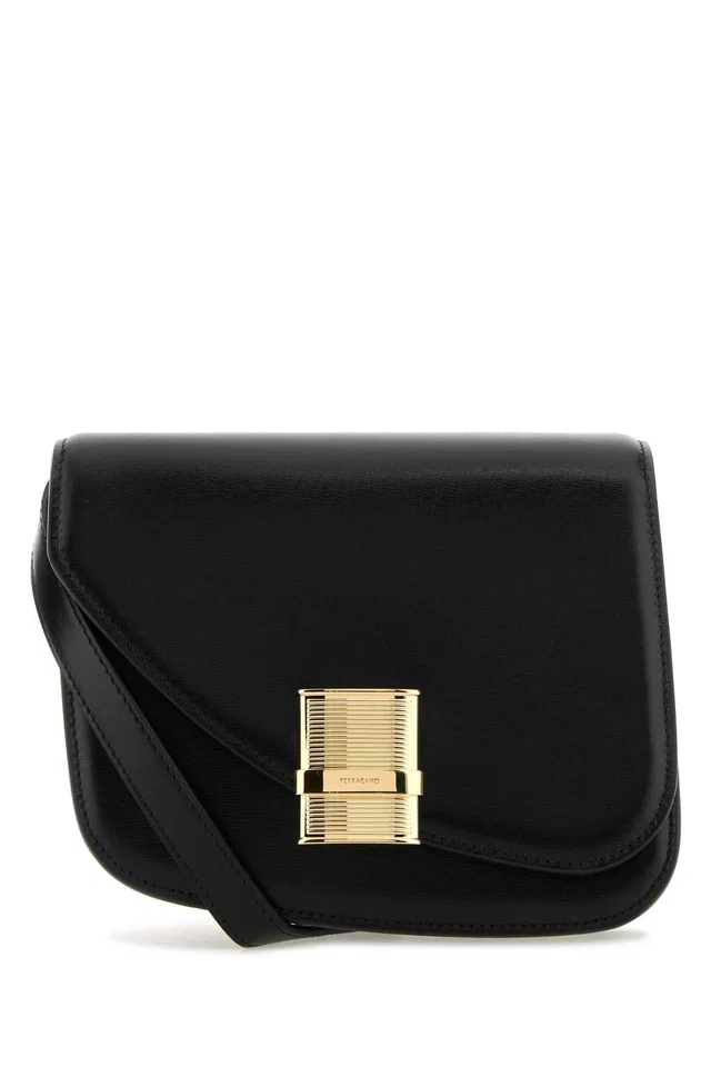 Ferragamo Leather With Grosgrain Clasp Crossbody Bag — Black in Black Leather from HEWI