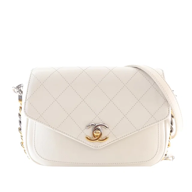 White Chanel Small Quilted Calfskin Precious Union Flap Crossbody Bag in White Calfskin from Designer Revival