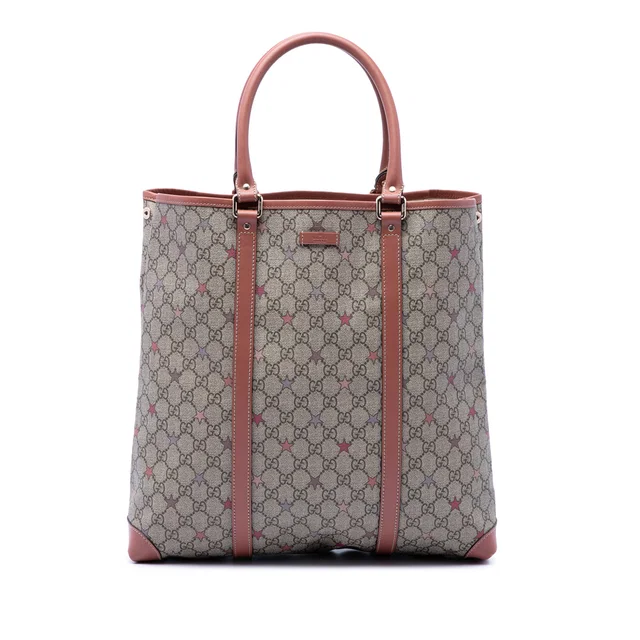 Beige Gucci GG Supreme Star Joy Vertical Tote in Beige Coated canvas from Designer Revival