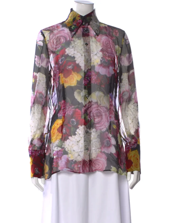 Dolce & Gabbana Silk Floral Print Blouse in purple|black Silk from The RealReal