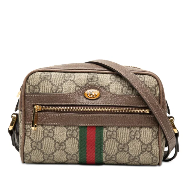 Beige Gucci Mini GG Supreme Web Ophidia Crossbody in Beige Coated canvas from Designer Revival