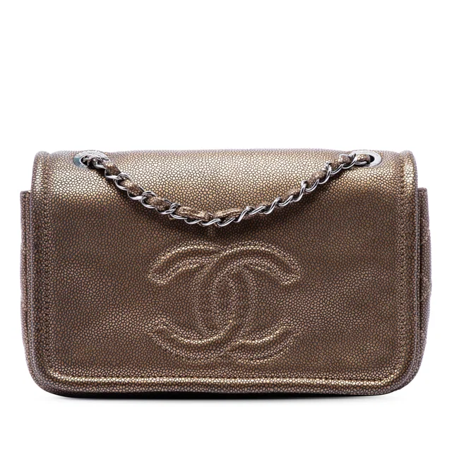Brown Chanel Small Metallic Caviar CC Timeless Flap Shoulder Bag in Brown Caviar leather from Designer Revival