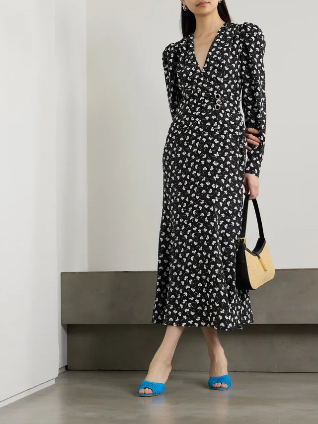 ALESSANDRA RICH Clover wrap-effect floral-print silk-crepe midi dress in Black, photo 2 of 2 from NET-A-PORTER (Canada)