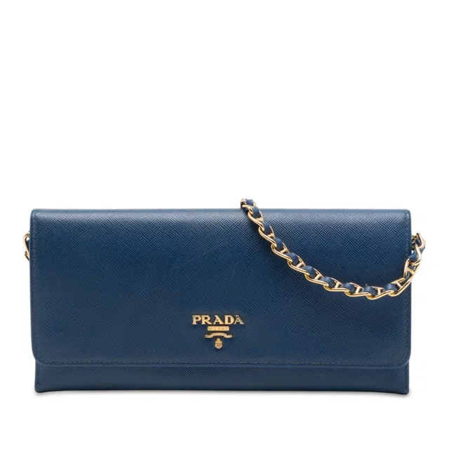 Blue Prada Saffiano Wallet On Chain Crossbody Bag in Blue Saffiano leather from Designer Revival